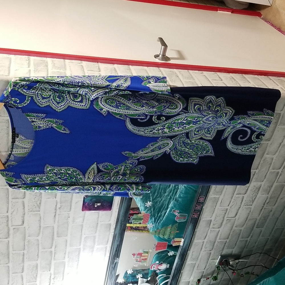 Tiana B. blue & green paisley dress, size XL